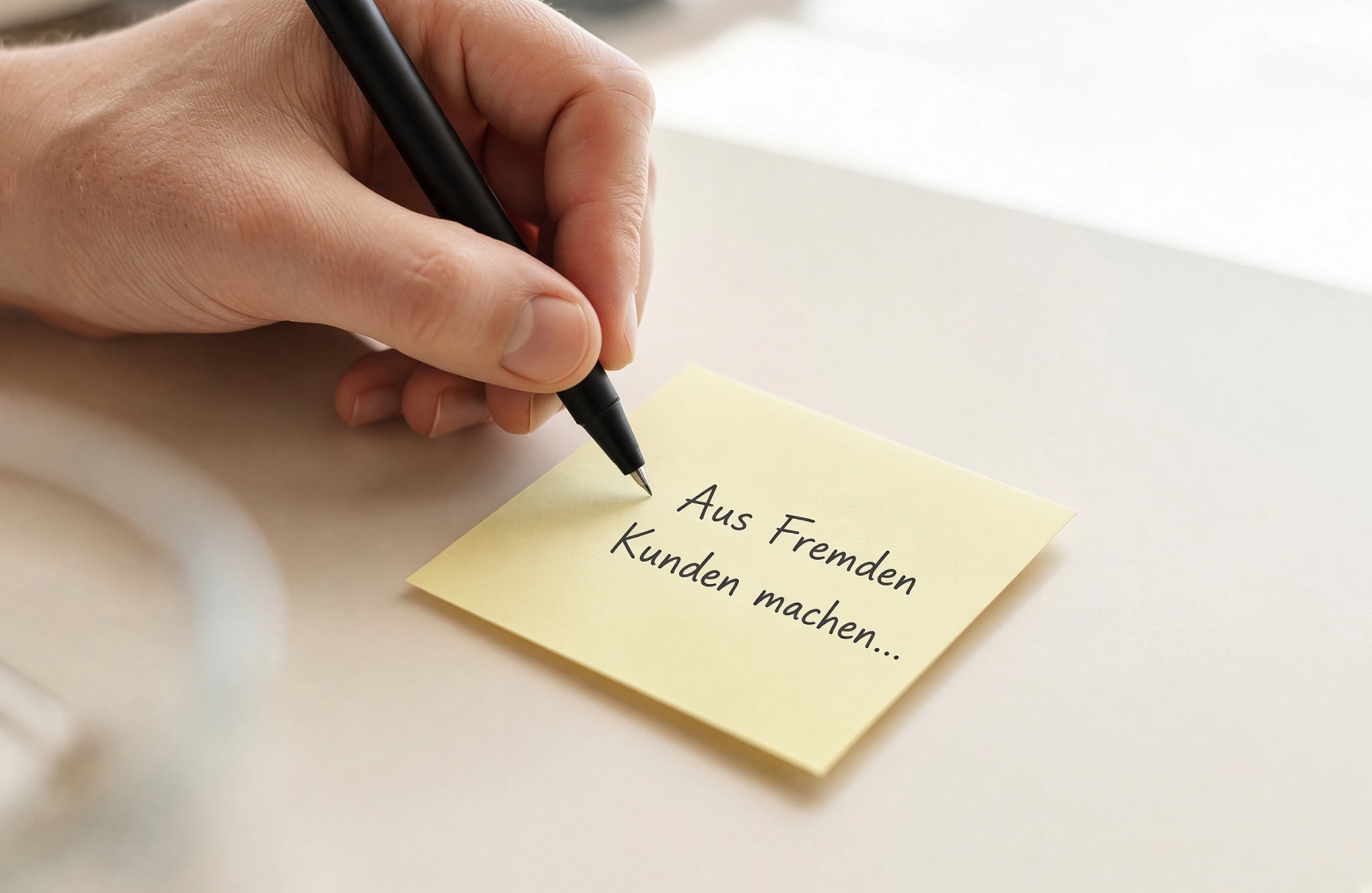 Handschriftliche Notiz: Aus Fremden Kunden machen
